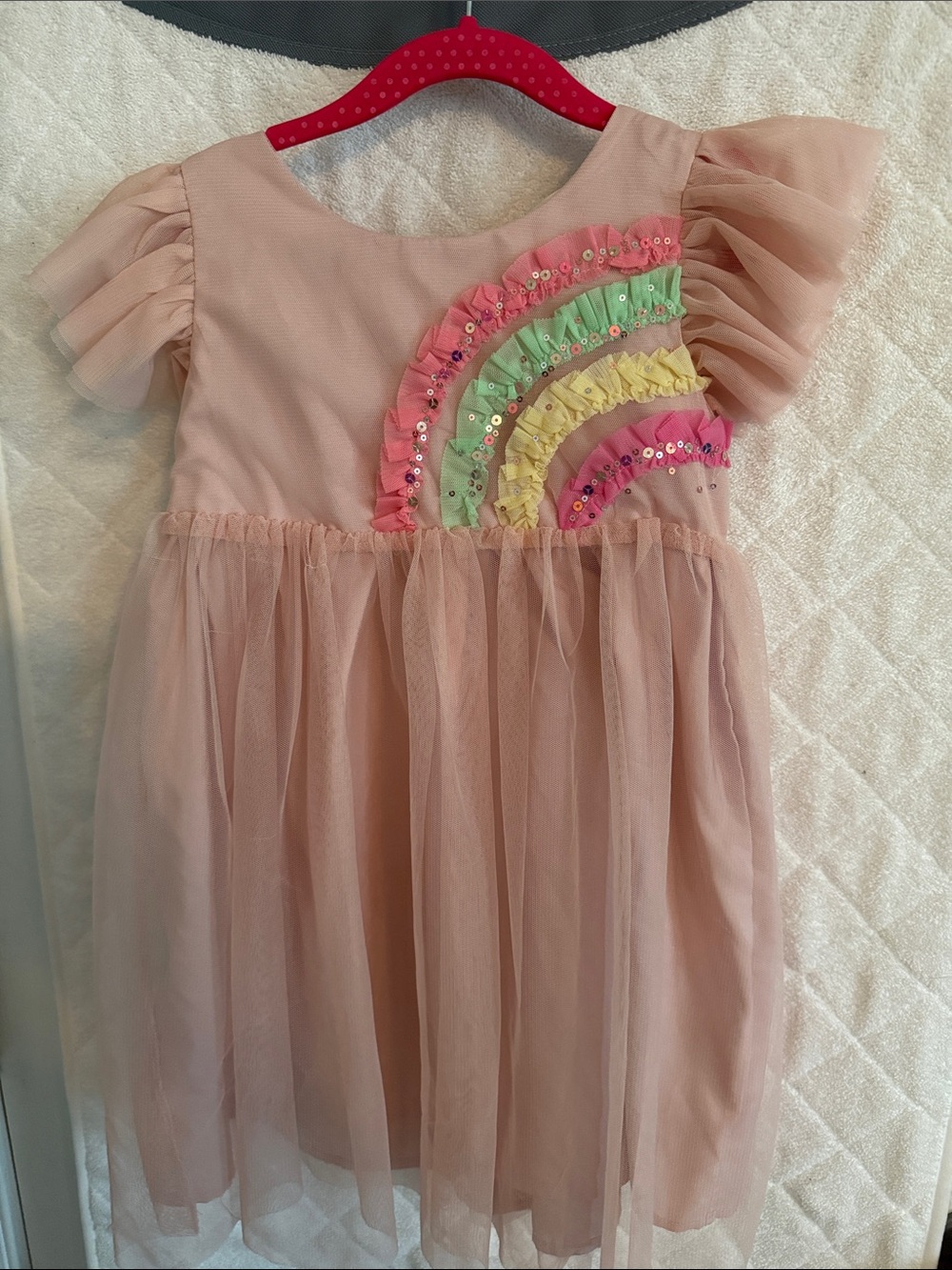 H&M Pink Tulle Dress with Rainbow Ruffles